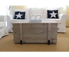 Uncle Joe´s Truhe Couchtisch Truhentisch im Vintage Shabby chic Style aus Massiv-Holz in grau mit Stauraum und Deckel Holzkiste Beistelltisch Landhaus Wohnzimmertisch Holztisch
