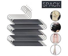 Kleiderbügel, Queta Edelstahl Platzsparend Hosenbügel, Platzsparend Kleiderbügel, Platzsparender Hosenbügel, S-Typ 5-lagiger, Bügel für Hose, Kleider, Krawatte, Handtücher（5 Stük） (schwarz)