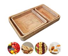 3PCS Hand Woven Korb-Schale, Gastrotauglich, Rechteck, Fruit Display Storage Basket, Brotkörbchen, Korb geflochten aus Weide, Weidenkorb, Weidenkörbchen