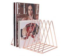 MORIGEM Dreieckiger Zeitschriftenhalter Schreibtisch Zeitungshalter Metall Zeitungssammler Multifunktional Organizer CD Ständer Handgemacht Kunst Für Zuhause Büro Schule (Rosagold)