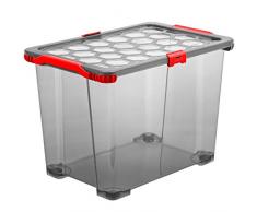Rotho Evo Total Aufbewahrungsbox 65 l, Kunststoff (PP), Anthrazit/Rot, 65 Liter (59 x 39,5 x 41,2 cm)