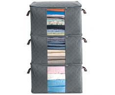 CASATOCA 84L Aufbewahrungstasche, Kleideraufbewahrung, Organizer, faltbarer Aufbewahrungsbeutel, unter dem Bett, Schrank, Vliesstoff Aufbewahrungsbox mit stärkeren Griffen, für Decke, Kleidung 3er-Set