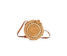 Ulisty Hohl-geschnitztes Design Rund Rattan Tasche Kreis Strohbeutel Handgefertigte Tasche Weben Korb Handgewebte Tasche Sommer-Strandtasche Schultertasche Umhängetasche für Damen/Frauen Blau Futter