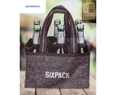Kamaca Flaschentasche für 6 Bierflaschen Flaschenträger Flaschenkorb zum Transport von Glas Flaschentasche aus Filz mit Stickerei perfekte Geschenkidee für Männer (Sixpack)