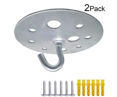 JaneYi (2 Stück) Runde Basis Metall Deckenhaken 88mm Kronleuchter Haken Schwerlast Schraubbefestigung Top Kleiderbügel für Lampe Deckenventilator Yoga Pflanzenkorb und Moskitonetz usw.