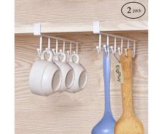 EigPluy 2St Becher Tassen Weingläser Lagerung Haken Küchenutensilien Krawatten Gürtel und Schal Hängen Haken Rack Halter Unterschrank Schrank ohne Bohren,Weiß