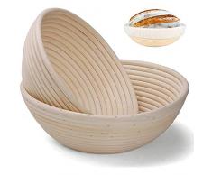 MYYINGELE 2 Pcs Gärkörbchen, Brotprüfkorb 10 Zoll großer runder Brotprüfkorb Natürliche Rattanschale für Hausbäcker mit Stoffliner