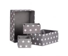 Relaxdays, grau Stoffboxen 4er Set, Aufbewahrungskorb, Regalbox, stapelbar, ohne Deckel, H x B x T ca. 16 x 25,5 x 36 cm