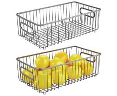 mDesign 2er-Set Küchenkorb aus Metall – flexibler Aufbewahrungskorb für die Küche, Vorratskammer etc. – kompakter und universeller Drahtkorb mit Griffen – dunkelgrau