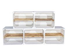 Vinterior 6er Set weiße Obstkisten mit geflammten Zwischenbrett längs – Holzkisten als Schuhregal – Shabby Chic - 50x30x40cm