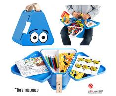 teebee - Kinder Reise Spielzeug Box, Kiste & Organizer | Spiel Unterlage, Reisetisch, Kindertisch, Spieltisch | Unterwegs Spielen & Essen auf Reisen im Auto, Flugzeug, Zug | inkl. Reisespiele | Blau