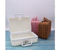 Fablcrew Aufbewahrungskorb aus Rattan Geflochten Koffer Picknickkorb Rechteckig Korb mit Henkel Weidekorb Einkaufkorb Size 30 * 21 * 13CM