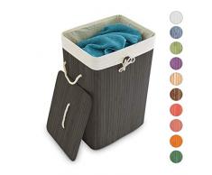 Relaxdays Wäschekorb Bambus, mit Deckel, rechteckig, 83 L, faltbarer Wäschesammler, HBT: 65,5 x 43,5 x 33,5 cm, schwarz