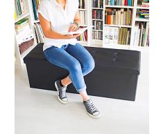 Relaxdays 10019045_46 Faltbare Sitzbank 114 x 38 x 38 cm aus Kunstleder mit teilbarem Stauraum, schwarz