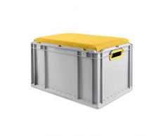 aidB Eurobox NextGen Seat Box, gelb, (600x400x365 mm), Griffe offen, Sitzbox mit Stauraum und abnehmbarem Kissen, 1St.