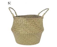 Faltbarer handgemachter Korb, natürlicher aus Algen gewebter Aufbewahrungskorb für Wäschekorb, Spielzeugkorb, Obstkorb, Pflanzenkorb und Blumentöpfe