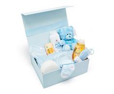 Baby Box Shop - Baby Shower Baby Party Geschenke und das Notwen-digste für Neugeborene - Neugeborenen Set Jungen – Teddybär und blaue Aufbewahrungsbox inklusive - Baby Geschenk Junge