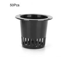 Lecxin Hydroponik-Topf, 50 Stück Hydroponik-Pflanzkorb Bodenloser Anbau Blumenpflanze Wachsender Maschentopf(Schwarz)