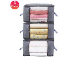 Niviy Kleideraufbewahrung Aufbewahrungstaschen feuchtigkeitsfest Bettaufbewahrung Organizer mit stabilen Reißverschlüssen dicker Stoff für Decken, Bettdecken, Bettdecken, 60 x 35 x 40 cm