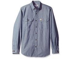 Carhartt Fort leichtes Chambray-Hemd S202, mit Knopfleiste, lockere Passform, langärmelig, XXL, Denim Blue Chambray, 1