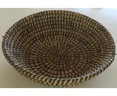 GILDE Dekokorb Dekoschale Grasschale Graskorb Obstkorb aus geflochtenem Gras, rund, schwarz, 41,5x14,5 cm