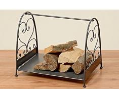 Kamin Korb für Brennholz mit Henkel, Korb für Holz Alpin Kaminholzkorb aus Eisen L56cm Farbe grau