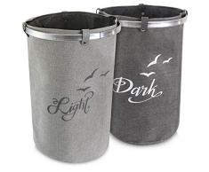 Navaris 2er Set Wäschekorb Wäsche Sack - Stoff Korb Tonne für Schmutzwäsche - 2X 60l Aufbewahrungsbox rund - Wäschesammler 40x58cm in Grau