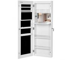SONGMICS Schmuckschrank extra breiter Spiegel (Rahmenlose Spiegeltür) Türmontage Wandmontage mit Schminktisch Innenspiegel abschließbar Weiß JBC63WV1