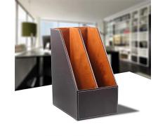 Office PU Leder Desktop-Aktenhalter Fach Zweilagiger Business Document Organizer Rack MagazinstäNder, Schwarz