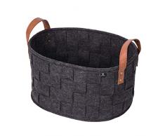 GWELL Weben Filzkorb Kaminholzkorb Wäschekorb mit Leder Griff Holzkorb Holztasche Aufbewahrungskorb Zeitschriftenbeutel Zeitungskorb dunkelgrau S