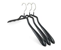 famy.Shop Metall-Kleiderbügel 10 Stück EXTRA BREITE Auflage, Anti-rutsch gummiert, für Pullover/Jacken/Strick rutschfest, schwarz, drehbarer Haken, ca. 40cm