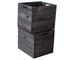 Kistenkolli Altes Land 2er Set Holzkiste Aufbewahrungskiste passend für alle Kallaxregale und Expidit Regale Kallaxysteme Weinkiste Obstkiste Regalkiste Maße 33x37,5x32,5cm (Schwarz)