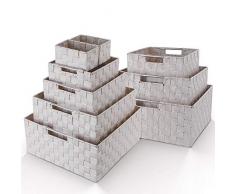 Homfa 9er Set Aufbewahrungskorb Faltbare geflochten Regalbox Badkorb mit Griffen Polypropylen Aufbewahrungsboxen für Küche, Schränke, Regale und Bad Beige