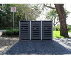 3 Mülltonnenboxen Modell No.6 Anthrazitgrau für 240 Liter Mülltonnen / witterungsbeständig durch Pulverbeschichtung / mit Klappdeckel und Fronttür