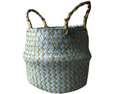 Bobotron faltbarer, handgefertigter Aufbewahrungskorb aus Weidengeflecht, Rattan, Strohhalm, Garten, Blumentopf, Kleiderkorb (Durchmesser 23 cm)