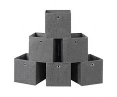SONGMICS Aufbewahrungsbox, 6er Set, Faltbare Stoffbox, Aufbewahrungskorb, Organizer für Spielzeug, Kleidung, Rauchgrau RYFB06G