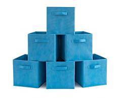 EZOWare 6er-Set Aufbewahrungsbox Faltbare Aufbewahrungskiste Faltbox und Weichem Stoff in Würfelform - Niagara Blau