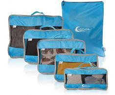 MOTUNE® 6-teiliges Packtaschen Set - Koffer Organizer Set Ultraleicht - platzsparendes Reise Packing Cubes Set - Mit extra großem Wäschebeutel - Kleidertaschen-Set blau