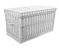 Truhe aus Weide Weiß-Creme | Länge: 60 cm/mit Griffen 70 cm, Breite: 40 cm, Höhe: 38 cm | Korbtruhe Truhe Weidenkorb Weidentruhe Spielzeugbox Koffer Rattan Wäschetruhe Wäschekorb Geflecht Design (60)