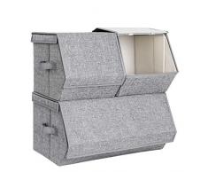 SONGMICS Stapelbare Aufbewahrungsbox mit Deckel, 3er Set, Spielzeug Organizer, Metallrahmen, Magnetverschluss, für Kleidung, Spielzeug und Bücher, grau RLB12GY