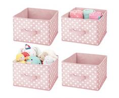 mDesign 4er-Set Aufbewahrungsboxen – gepunktete Boxen zur Aufbewahrung für Ordnung im Kinderzimmer – Stoffbox aus Kunstfaser für Spielzeug, Strampler etc. – pink/weiß