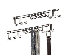 mDesign 2er-Set Hakenleiste für die Wand – praktischer Krawattenhalter BZW. Gürtelhalter aus Metall zur Wandmontage – für Tücher, Taschen und Accessoires – Bronze