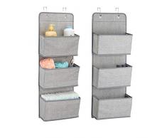 mDesign 2er-Set Stoffschrank zum Hängen über die Tür – je 3 Regalfächer – Hängeschrank aus Stoff für das Kinderzimmer – perfekt auch als Hängeregal für den Flur oder das Schlafzimmer geeignet – grau