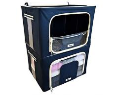 Starre Faltbare Kleideraufbewahrung 4CONVY - Aufbewahrungstasche Für Bettdecken/Kissen/Kleidungen/Bettwäsche Mit Metallrahmen Und 2 Geöffnete Fenster - Stapelbar - Sachen Nicht Zerknittert - 2 Stück