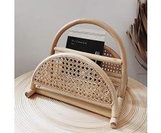 HUAA Zeitungshalter stehend Zeitschriftensammler Natur Magazin-sammler aus Rattan gestäbt,Handarbeit kleine Ornamente im Wohnzimmer,tragbares Design,bodenstehender Bücherregal (Größe:32 * 30 * 30cm)
