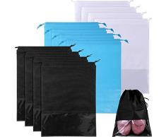 SATINIOR 12 Stück Reise Schuhbeutel Großer Schuh Organiser Beutel Vlies Aufbewahrungstasche mit Transparentem Fenster und Tunnelzug, X Groß, 3 Farben