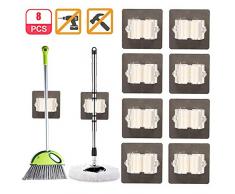 Mop Besen Halter, 8 Stück Sebstklebend Besenhalterung Werkzeughalter Besenhalter Gerätehalter Wandhalter Organizer Haken für Küche Badezimmer Garten Garage, Ohne Bohren(Weiß)