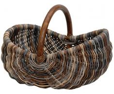 Einkaufskorb/Bügelkorb/Shopper aus echtem Rattan, Henkel- Trage-Korb leicht und stabil (Mehrfarbig (Blau, Braun, Creme))