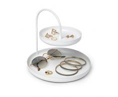 Umbra Poise Schmuckaufbewahrung – Elegante Doppelstöckige Ablage für Schmuck, Uhren, Accessoires, Brillen und Mehr, Metall/Weiß