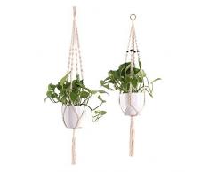 BONTHEE 2er Makramee Blumenampel Baumwollseil Hängeampel Blumentopf Pflanzen Halter Aufhänger für Innen Außen Decken Balkone Wanddekoration
